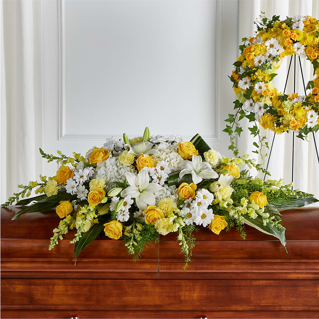 Golden Harmony Casket Spray – Nextdayflowers.net, Tontitown AR